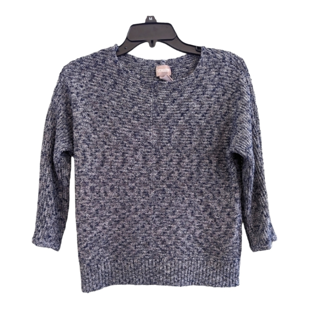 CHICOS Scoopneck Sweater Navy Gold White Chicos Size 1 (MEDIUM)